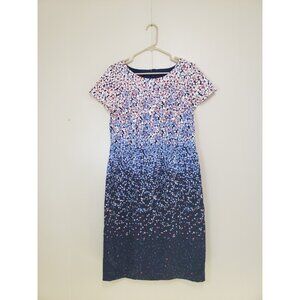 Talbots Womens 6 Sheath Dress Ombre Floral Blue Pink Cap Sleeve Career Office